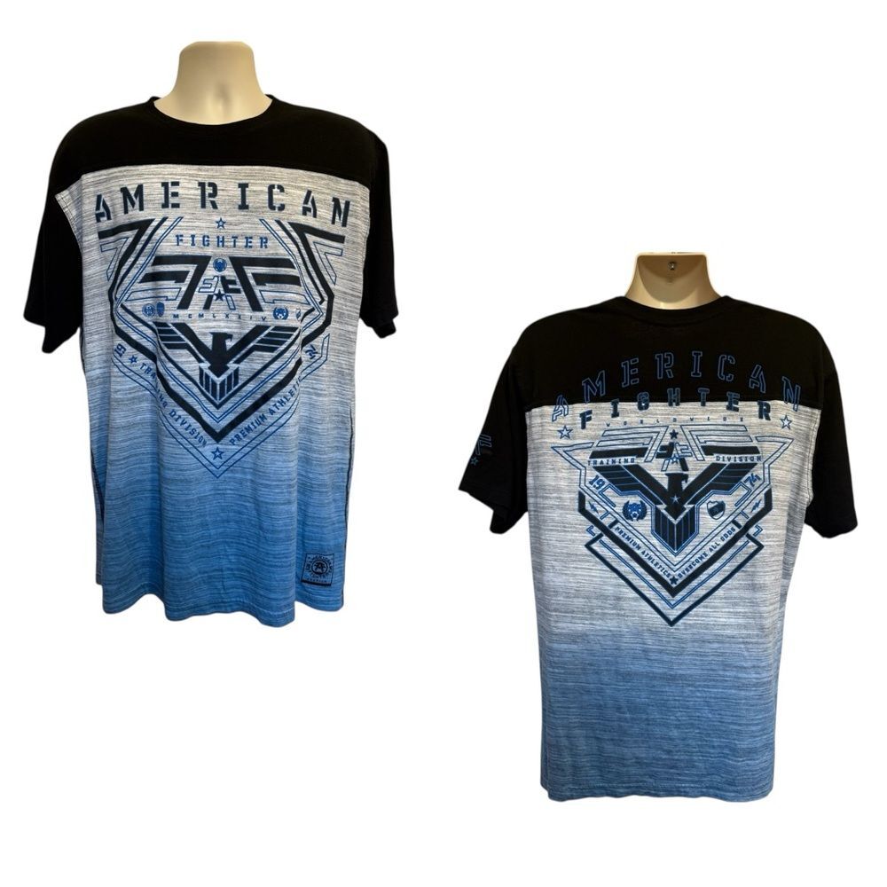 Buckle American Fighter Two Sided Tee Black Gray Blue Sz 2XL